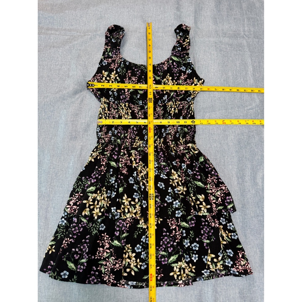 Bloomfield Floral Smocked Waist Tiered Mini Dress Black Multi Sleeveless XL - Picture 7 of 8